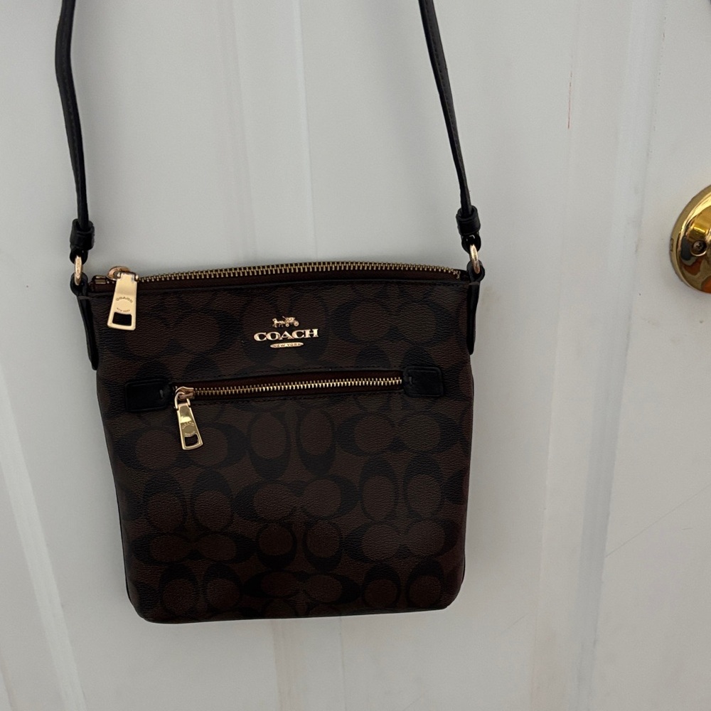 Coach Signature Brown and Black Crossbody Bag